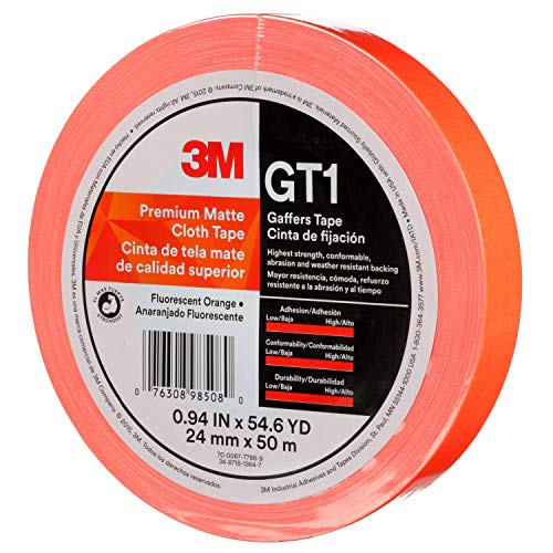 Image of 3M Premium Matte Cloth (Gaffers) Tape GT1, Fluorescent Orange, 24 mm x 50 m, 11 mil