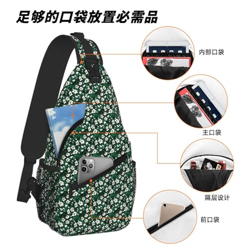 Bolsa de pecho verde hunter con estampado de pétalos florales 6