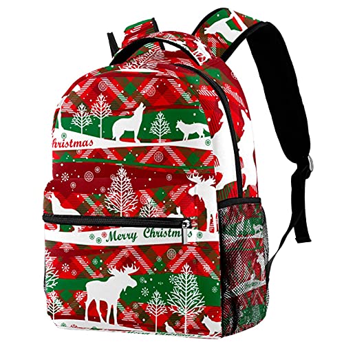 Sac à dos loup et élan multicolore avec poche gourde pour adolescent