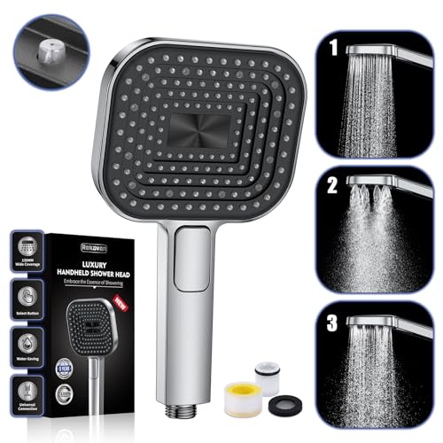 Rekovan Alcachofa de Ducha Antical, Cabezal Ducha Grande 135 mm【Boquilla de silicona alimentaria】, Telefono Ducha Alta Presión, 3 Modos, Croma (Sin Manguera)