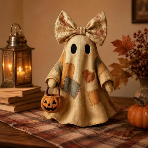 Fantôme patchwork Halloween avec lanterne citrouille pour décoration de table - 4