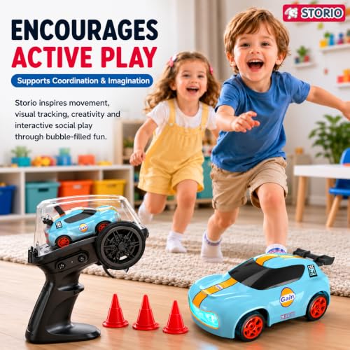 Image of Storio Punto Mini RC Car 1:64 Scale, 2.4GHz Remote Control Car with Drift & Grip Modes, Dual Speed, LED Lights, 100m Range, Rechargeable RC Drift Car for Kids Boys Girls & Adults