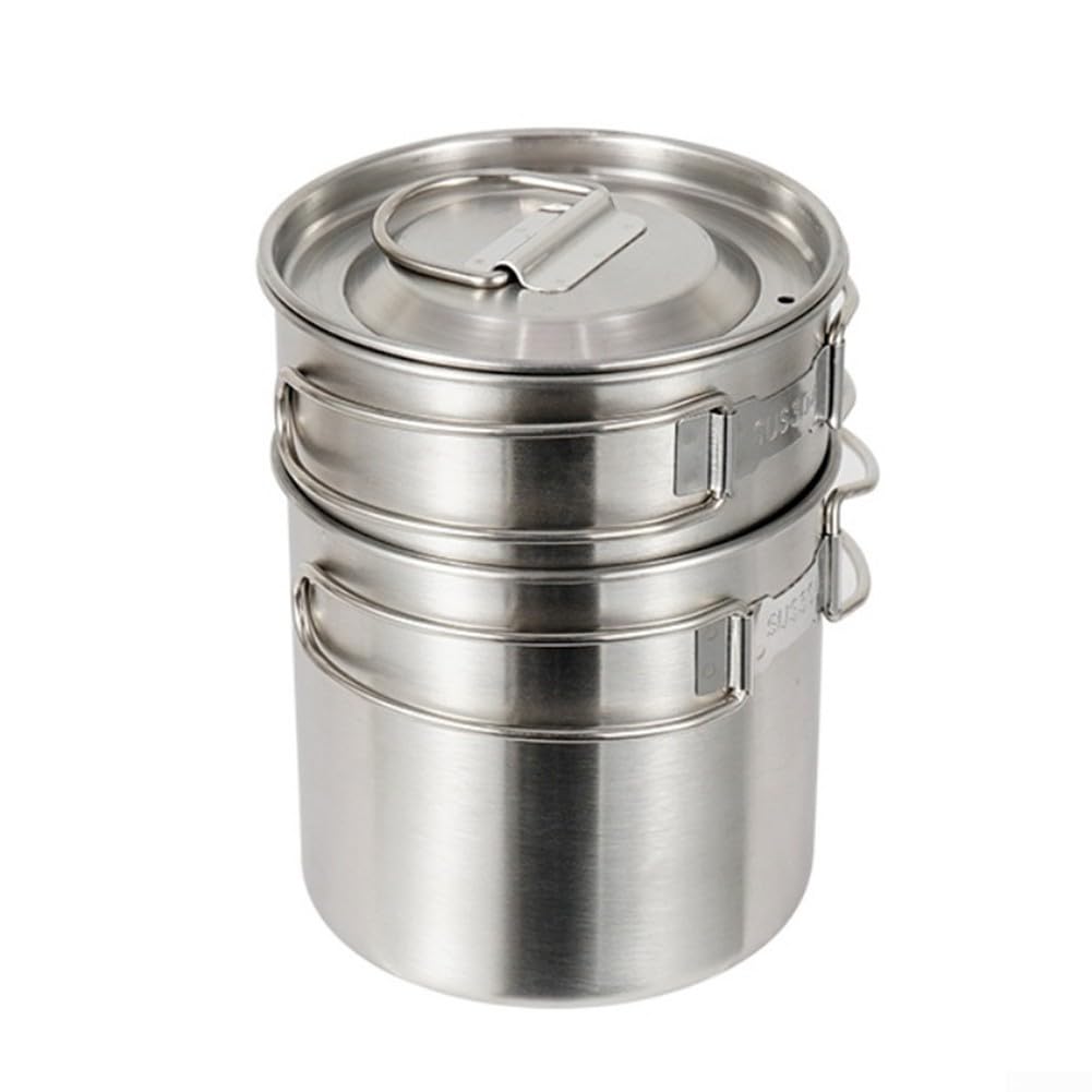 HaloModora Two piece camping pot foldable design made of 304 stainless steel, perfect for travel, mountain climbing, and outdoor cooking use