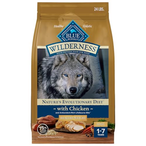 Image of Blue Buffalo Wilderness with Chicken High Protein Healthy Weight Dry Dog Food for Adult Dogs, 30% Protein, Supports Immunity with Antioxidant-Rich LifeSource Bits, 4.5 lbs.