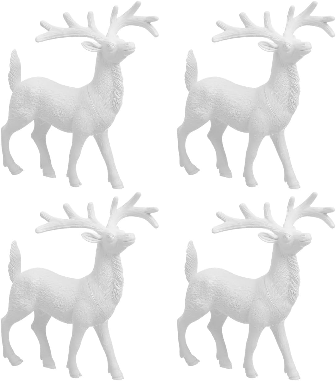 Cabilock 4Pcs Mini White Christmas Deer Ornaments 5.7 Inch Lifelike Reindeer Figurines Desktop Decor Xmas Decorative Accessory for Home Office Holiday Party
