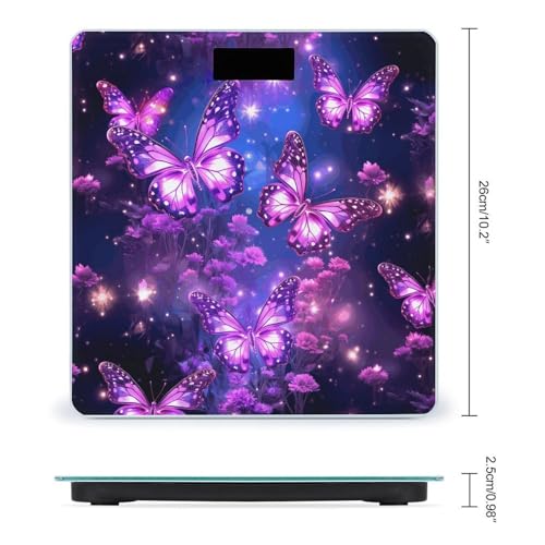Báscula digital baño mariposa morada vidrio templado miniatura 2