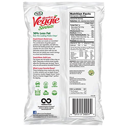 Sensible Portions Garden Veggie Straws, Sea Salt, Snack Size, 1 Oz (Pack of 8) - Thumbnail 2