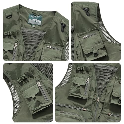 PRIJOUHE Men's Fishing Vest Casual Summer Outdoor Travel Work Safari Vest Lightweight Sleeveless Jacket With Pockets3