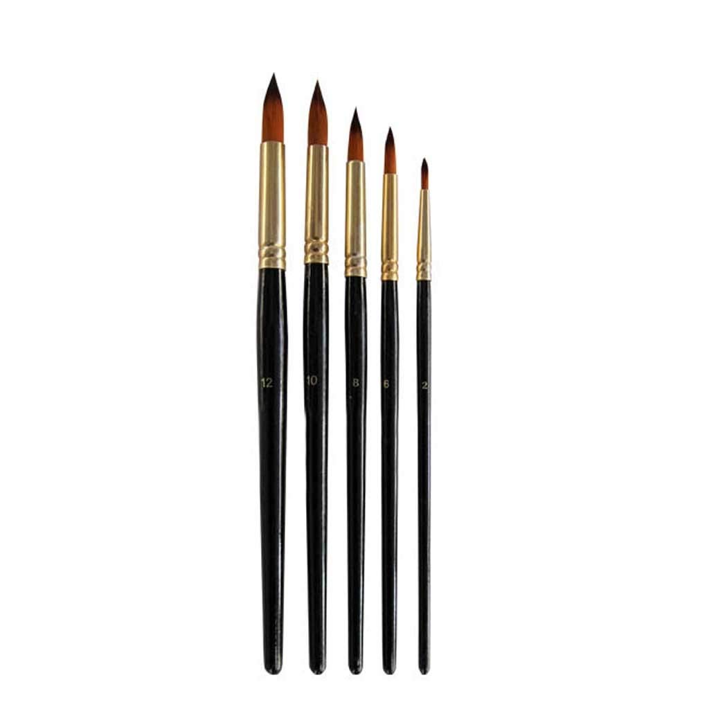 Pinceaux pour aquarelle et gouache manche en bois noir pack de 5