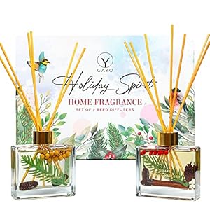 Gayo Reed Diffuser Set of 2 Holiday Scents Made with Natural Extracts Free from Alcohol Parabens Home Fragrance Set with Aromatherapy Essential Oils–Great for Gift Giving