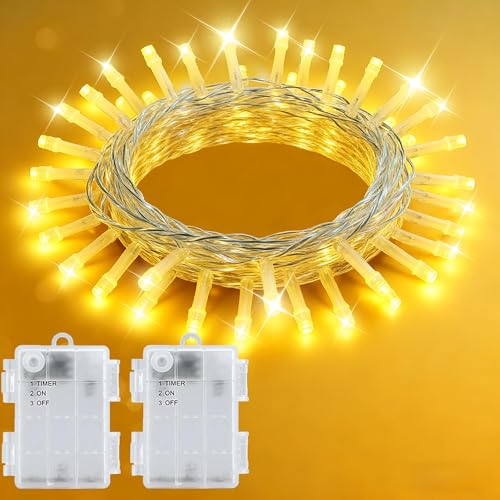 2 Stück LED Lichterkette Batterie, Lichterketten Akku mit Timer (6 Stunden AN | 18 Stunden AUS) Wasserdicht Fairy Lights für Zimmer Garten Krüge Weihnachten Innen Außen Dekoration Warmweiß 3M 30LED