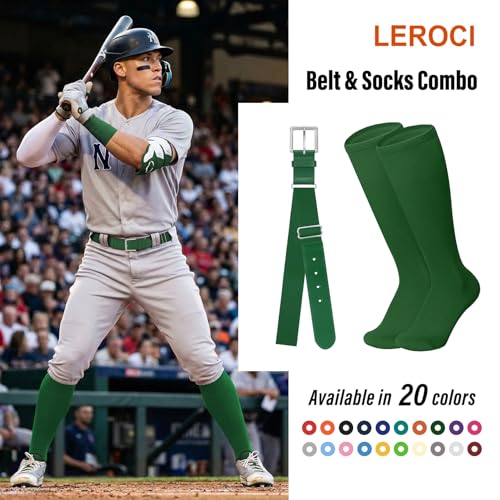 Image of Baseball Belt and Baseball Socks Combo Set for Youth and Adult Available in 20 Colors