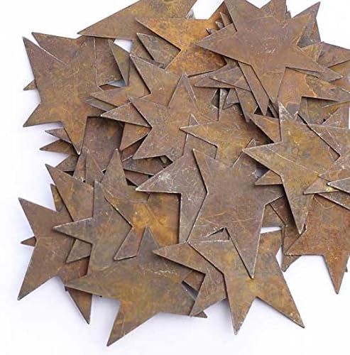 Bulk Pack 100 Pack Rusty Tin Star Cutouts - Rusted Metal Stars for DIY Crafts - Primitive, Rustic Country, Farmhouse DIY Crafts and Decorative Accents (Size: 2-1/2 inch Long x 2-1/4 inch Wide)