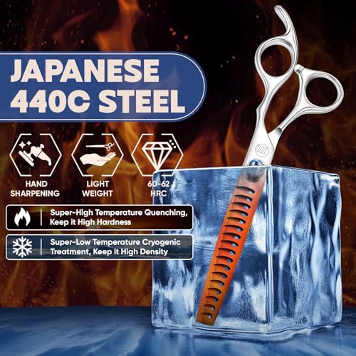 Moontay Hundeschere Professionelle Pflegeschere für Hunde Effilierschere Chunkerschere zum Ausdünnen Schneiden 7 Zoll 440c japanische Edelstahlschere Hundepflege-Schere Silber