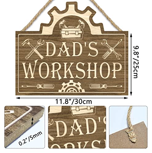 Iarttop Rustic Wood Signs For Home Decor,Vintage Dad's Workshop Wood Sign-30X25Cm,Retro Man Cave Sign Wooden Plaque Hanging Wall Art,Hanging Door Garage Wall Decorations For Men #TOP4