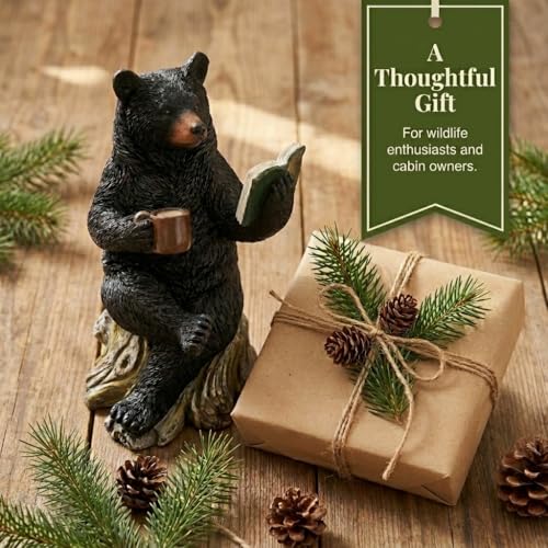 Figura de oso negro leyendo libro decoración rústica miniatura 7