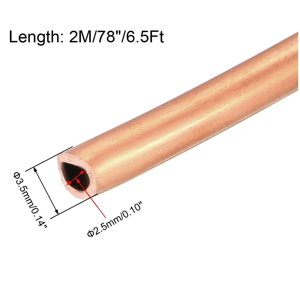 Tubo di refrigerazione in rame, diametro esterno 9/64 "(3,5 mm), diametro interno 7/64" (2,5 mm), tubo di rame lungo 2 m, tubo morbido