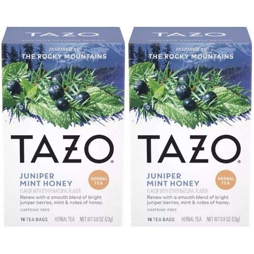 Tazo Herbal Juniper Mint Honey Tea 16 Count. Herbal tea bags. Caffeine Free. 2 Pack.
