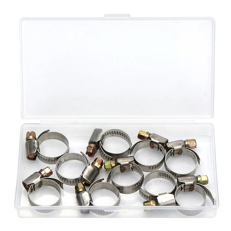 Lot de 10 Colliers de Serrage réglables en Acier Inoxydable for tuyaux de Carburant, 25-40 mm, 16-25 mm, 10-16 mm(10pcs 10-16mm)