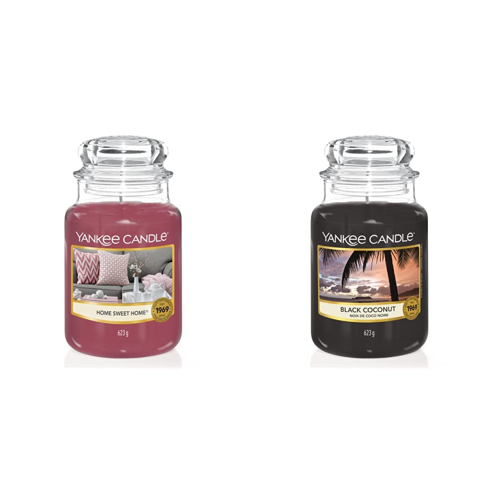 Yankee Candle Duftkerze im Glas (groß) – Black Coconut – Kerze mit langer Brenndauer bis zu 150 Stunden & Duftkerze | Home Sweet Home | Brenndauer bis zu 150 Stunden | Große Kerze im Glas