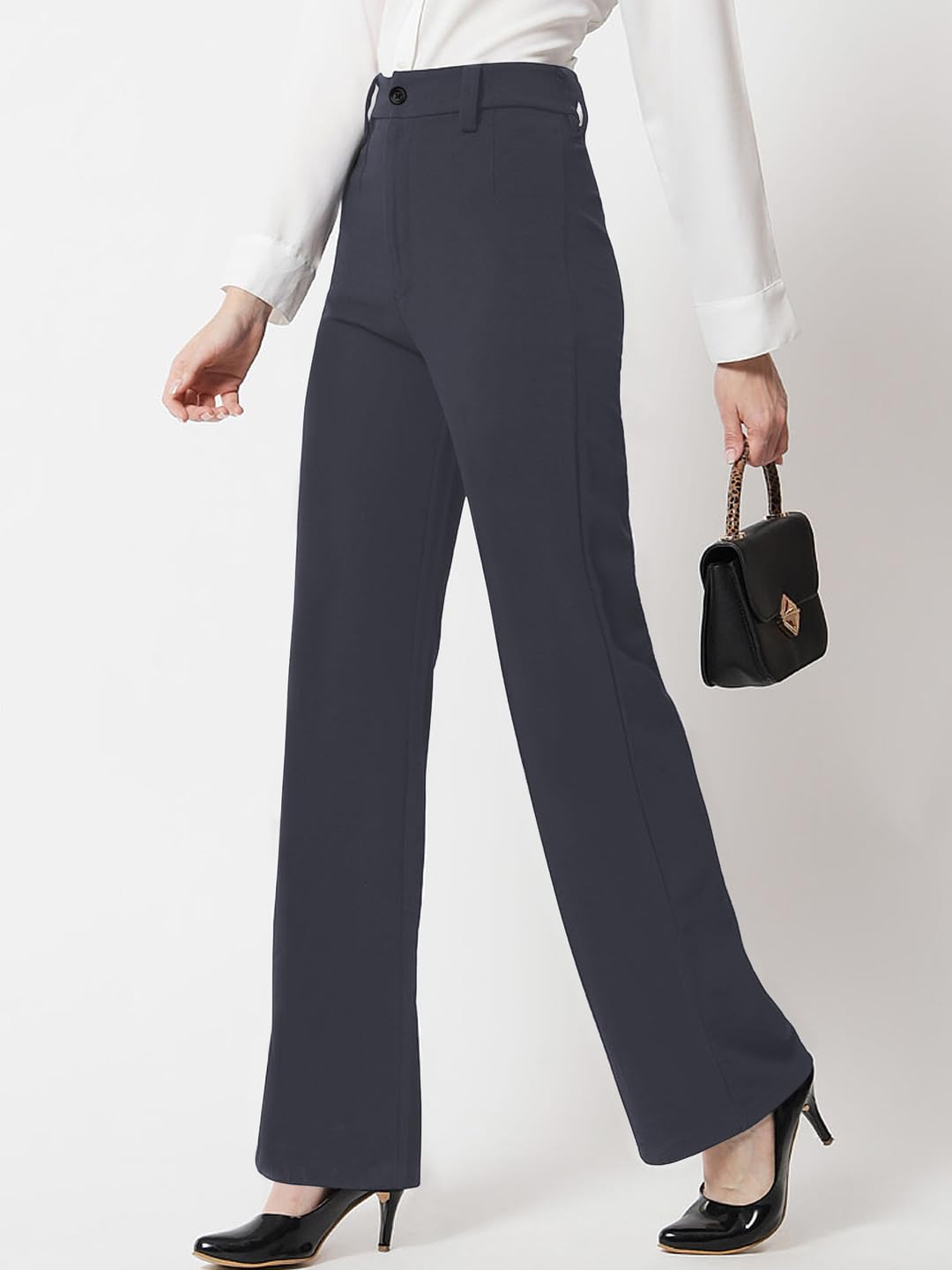 Toochki Pantalones de cintura alta para mujer, estilo coreano, ropa de trabajo elegante para la oficina
