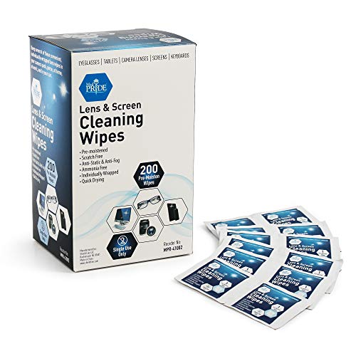 Medpride Premoistened Lens Wipes| 200-Pack| Anti-Static, Anti-Fog, Quick-Dry & Scratch-Free| Cleaning Cloths for LED Touch Screen, iPhones, iPads, Computer Monitors, Eyeglasses, Camera Lenses, Laptop