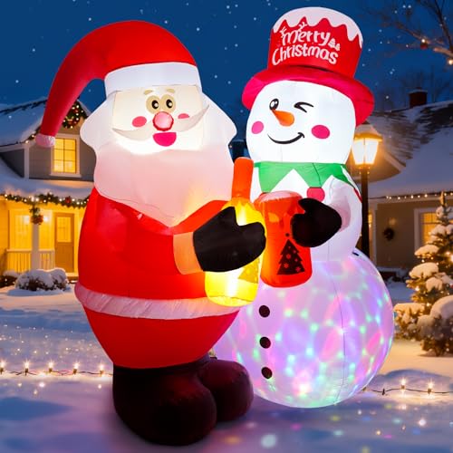 Weihnachtsmann und Schneemann als aufblasbare Szene