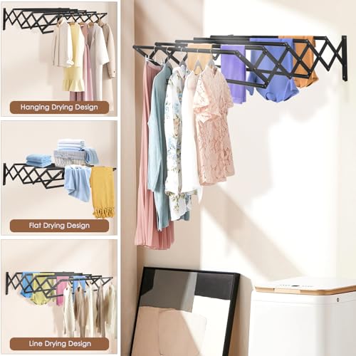 Neulriscn Wall Mounted Clothes Drying Rack, Foldable Clothes Airer for Laundry, Retractable Laundry Drying Rack, Collapsible Clothes Rail with 7 Drying Rods, Space Saver, Indoor and Outdoor Use, 80cm - Image 2