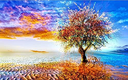 Broderie Diamant Complet Arbre Coucher du Soleil Grand Format 60x140 Kit Point de Croix Strass
