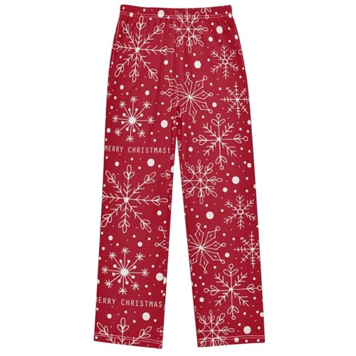 Boy's Pants Christmas Snowflake Red Jogger Pants Elastic Waist Long Bottoms Trousers with Pockets 6-14 Years
