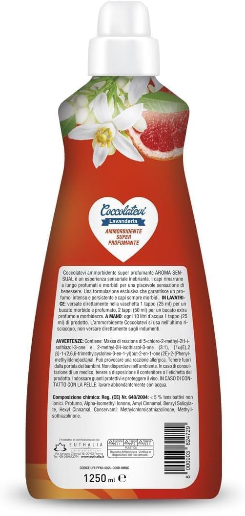 Coccolatevi Ammorbidente Super Profumante Aroma Sensual, Suavizante superperfumado, ropa perfumada y suave, 50 lavados, 1250 ml + llavero Beni Culinari gratuito