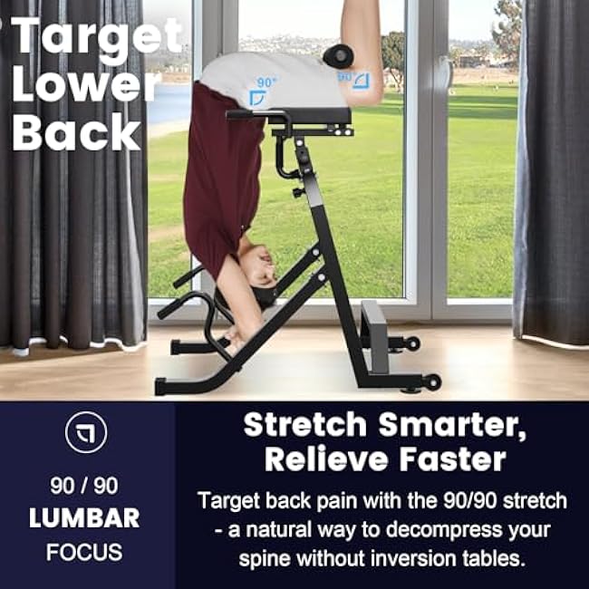 Spine Decompression Machine Roman Chair Hyperextension Bench for Ab, Back & Core Strength Training, Inversion Table with Commercial-Grade 350lb-Rated Home Gym Exercise Equipment