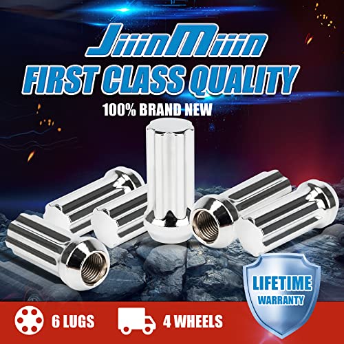 Image of JiiinMiiin 32pcs M14x2.0 Lug Nuts Chrome with 7 Spline Tuner, 14x2 Locking Lugnut 2 inch Length with 1 Socket Key, 60 Degree Conical /Cone Bulge Seat Closed End.
