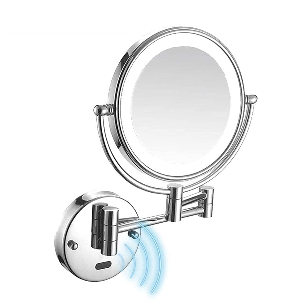 Specchio da Bagno, Specchio per Trucco a Parete, Estensibile su Entrambi i Lati, Rotazione di 360 Gradi, Braccio Estensibile, per Bagno