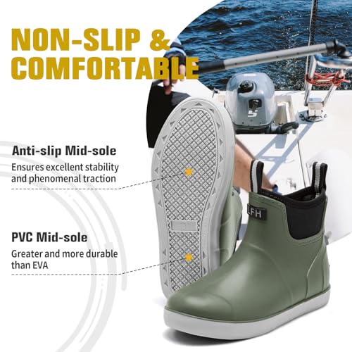 Image of Men's Deck Boots, Waterproof Non-Slip Ankle Rain Boots for Fishing