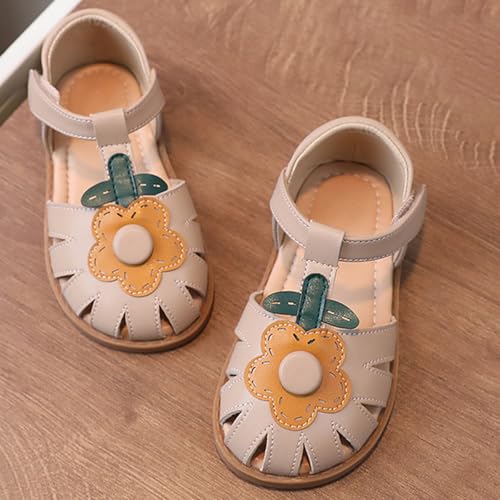 Image of WUIWUIYU Toddlers Little Girls T-Strap Hook&Loop Dress Strawberry Summer Shoes Closed Toe Carrot Sandals