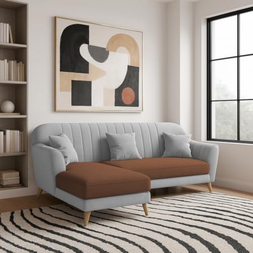 Image of Atticus LHS 4 Seater L Shape Sofa Set with Ottoman for Living Room (Brown Grey Fabric) Premium Fabric Sofa Set