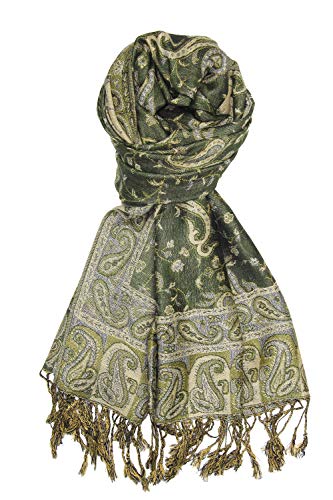 Dark Olive Soft Silky Paisley Pashmina Shawl Wrap Scarf Stole w/Fringes 80
