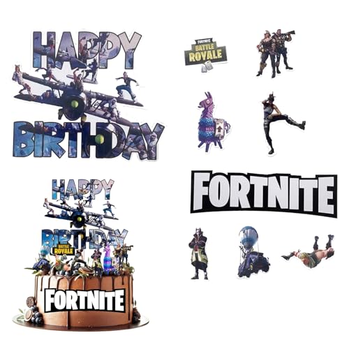 Juego de 9 adornos multicolor para tartas de videojuegos, 1 decoración grande de feliz cumpleaños y 8 adornos pequeños para cupcakes de juego de caja de arena, fácil montaje y uso, ideal para fiestas