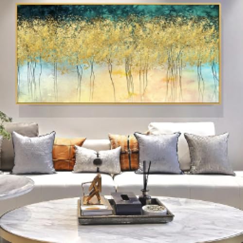 Décoration d'intérieur salon : grand tableau abstrait doré encadré