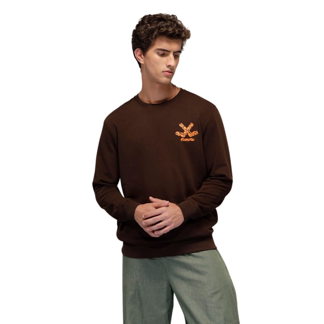 WROGN Men's Cotton Blend Fleece Sweatshirt | Logo Print | Comfort Fit in neutral