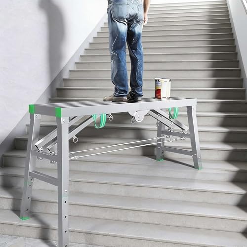 Andamio portátil ajustable de aluminio y banco de trabajo plegable