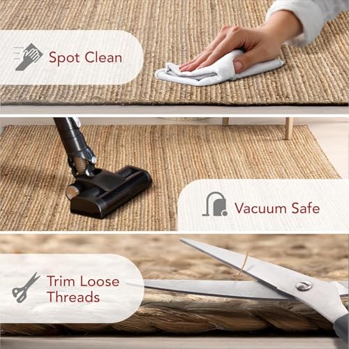 Image of Handwoven Natural Jute Braided Carpet Mats | Reversible Floor Covering Carpets Rug Mat | Anti Slip Backing Heavy Carpet Runner for Living Room Bedroom Carpet Jute- danim (5x8 feet j)