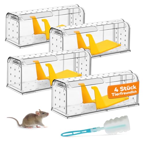KENNEAS Mausefalle Lebend 4er Pack, Lebendfalle Maus, Wiederverwendbar, Tierfreundliche, Hochsensitive Quick Release, Keiner Kontakt mit Mäusen in der...