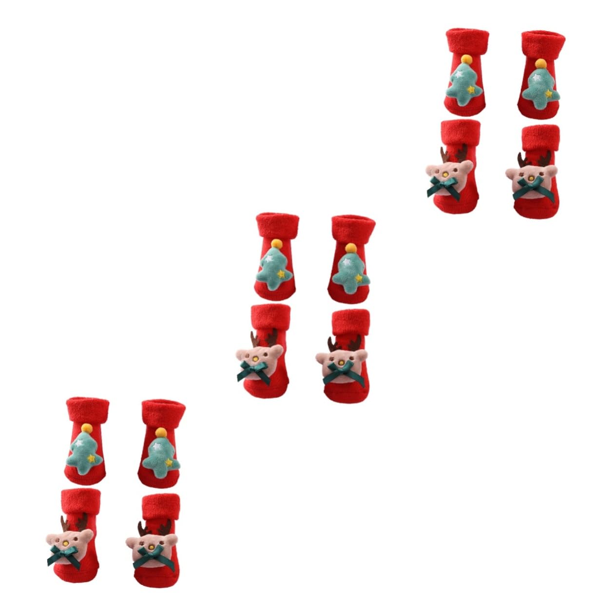 MAGICLULU 6 Paia di Pantofole A Calzino per Bambini Scarpe Natalizie per Bambini Stivaletti in Pile Comodi per Calze Natalizie Ciondolo in Cotone Autunno E Inverno Rosso Neonato