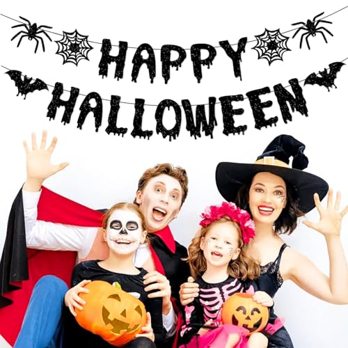 Image of Red Black Happy-Halloween Party Decorations - 13PCS Spider Web Bats Streamers Banner ,Paper Flowers Lanterns Tissue Pom Poms Fans, Classroom Birthday Bachelorette Hanging Supplies Decor Hugfond