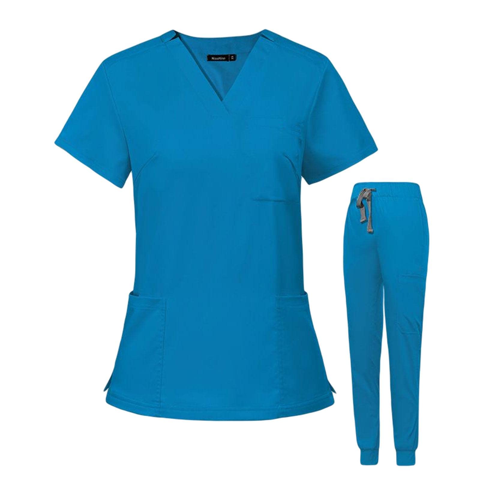 Female Scrub Set Nurse Workwear V Neckline Professional Machine Washable Top and Pants Work Clothing for Beauty Center — view 10
