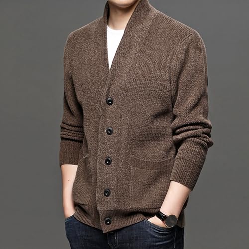 JEKE-DG Men's Stand Collar Open Front Sweater Casual Lightweight Basic Sweater Knit Button Down Long Sleeve Sweaters3
