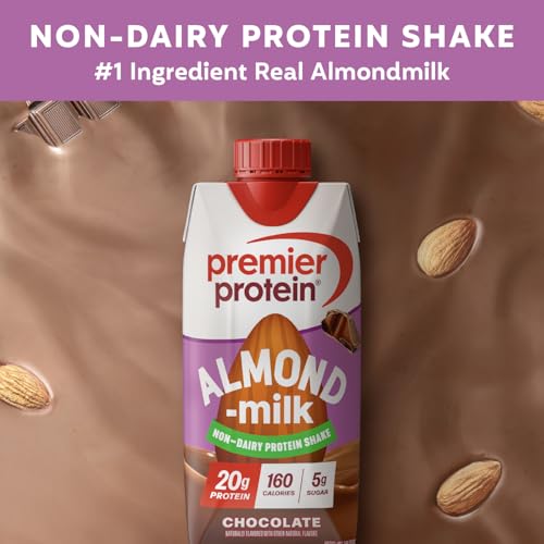 Image of Premier Protein Non-Dairy Almondmilk Protein Shake, 20g, Chocolate, 4 Pack | Plant-Based Protein, 160 Calories, 5g Sugar, Supports Muscle Health, Gluten-Free, 11 oz