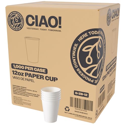 CIAO! 12oz White Paper Hot Cup Disposable 90mm Diameter 1 000 Count